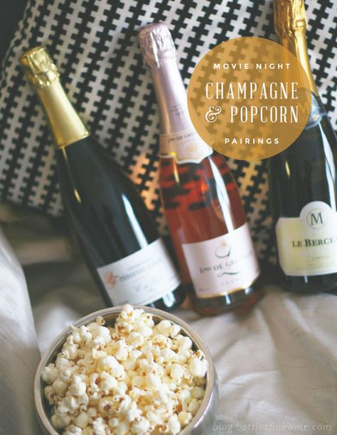 Movie Night Party Idea - Popcorn and Champagne Pairings Champagne And Popcorn, Champagne Pairings, Wine Photoshoot, Harry And Sally, Bowl Of Popcorn, Champagne Pairing, Night Drink, Bogie And Bacall, Alone Together