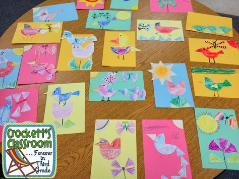 Fraction art activity, fun way for kids to experience fractions. Fraction Art 2nd Grade, Fraction Craft 2nd Grade, Fraction Crafts 3rd Grade, Fraction Art 4th Grade, Fraction Art 3rd, Fractions Craft, Fractions Pictures, Fraction Art, Math Fraction Activities