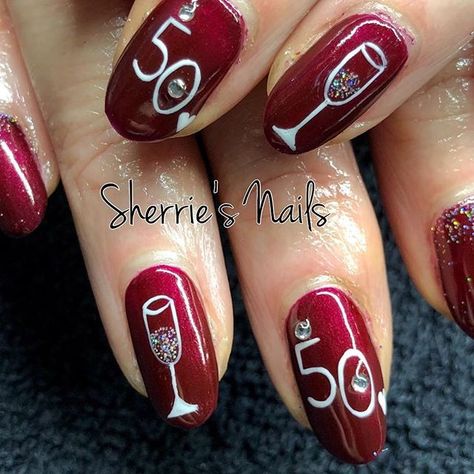 Nails For 50th Birthday, 50 Birthday Nails, 50th Birthday Nail Ideas, 50th Birthday Nails Design, 50th Birthday Nails, Party Nail Design, Anniversary Nails, Birthday Nail Art, Champagne Nails