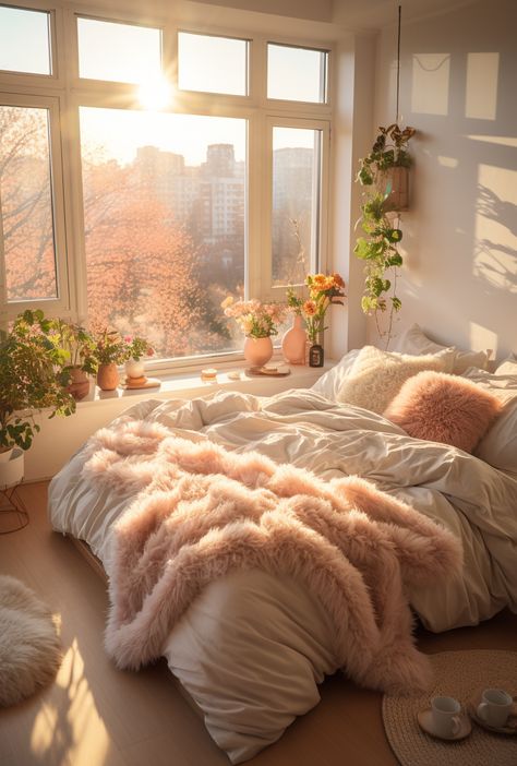 Bedroom decoration ideas, bedrooms for women are designed in a feminine, soft, cute style Delicate Bedroom Decor, Pink Neutral Bedroom Aesthetic, Room Ideas Aesthetic Women, Earthy Girly Bedroom, Simple Cosy Bedroom, Cozy Minimalist Bedroom Aesthetic, Light Feminine Bedroom, Calming Bedroom Aesthetic, Boho Girly Bedroom