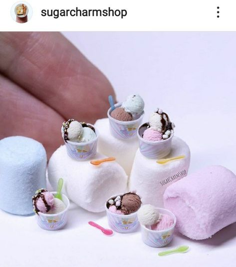 Miniature Ice Cream, Ice Cream Cups, Clay Accessories, Miniature Foods, Mini Diy, Tiny Treats, Ice Cream Cup, Barbie Stuff, Tiny Food