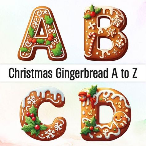 Gingerbread Letters Free Printable, Christmas Lettering Alphabet, Christmas Alphabet Letters Printable, Etsy.com Etsy, Gingerbread Letters, Christmas Alphabet Letters, Christmas Pinata, Christmas Baking Svg, Gingerbread Alphabet