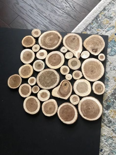 Fireplace Stacked Logs | Hometalk Fireplace With Logs Inside, Log Wall, Fireplace Tv Wall, Fireplace Logs, Wood Disc, Wood Logs, Faux Fireplace, Fireplace Inserts, Foam Board