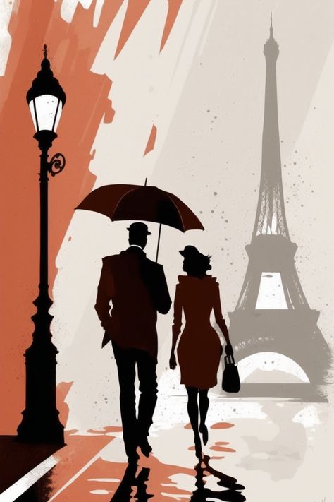 Paris Retro Poster, Paris Poster Vintage, Art Parisien, Silhouette Sketch, Paris Illustration, Paris Tour Eiffel, Paris Wallpaper, Art Deco Illustration, Paris Poster