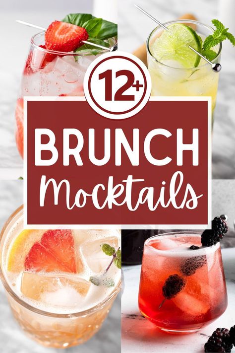 These Non Alcoholic Brunch Drinks are refreshing, easy to make brunch mocktails that are perfect for your next brunch with friends! Juice For Brunch, Brunch Recipes Drinks, Non Alcoholic Breakfast Cocktails, Breakfast Non Alcoholic Drinks, Virgin Breakfast Drinks, Brunch Juice Ideas, Non Alcoholic Mimosa Bar Ideas, Drinks For Brunch Non Alcoholic, Brunch Drinks Non Alcoholic Breakfast