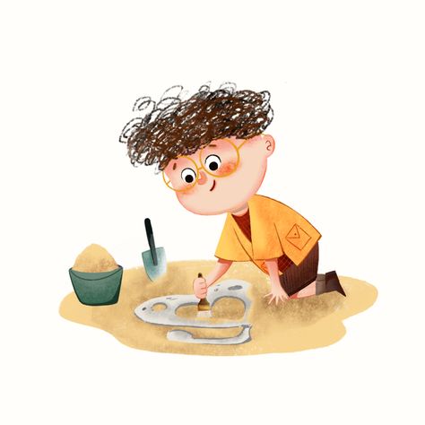 A little archaeologist boy is cleaning a dinosaur fossil. #archaeologist #dinosaur #chilldreanillustration Dinosaur Fossil Illustration, Archeologist Illustration, Dinosaur Fossil, Dinosaur Fossils, A Dinosaur, August 21, Children Illustration, Book Illustration, Cute Illustration