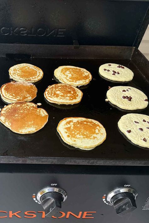 This easy recipe for Blackstone pancakes yields enough to feed a crowd. With the tips in this post, you’ll cook them perfectly on your favorite flat grill. Can You Make Pancakes on the Blackstone? Yes! Using my Blackstone to make pancakes is my favorite way to cook an entire batch of pancake batter for my...Read More Pancakes On The Blackstone, Blackstone Pancakes, Blackstone Breakfast, Pancake Dispenser, Pancake Warmer, How To Cook Pancakes, Make Pancakes, Pancake Toppings, Blueberry Syrup