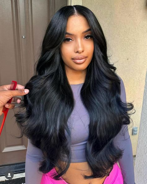 Middle Part Long Layers, Layered Middle Part Sew In Weave, Middle Part Sew In With Layers, Layered Sew In Weave Middle Part, Laid Hairstyles, Middle Part Sew In, Graduation Inspiration, Hair Color For Dark Skin, Exotic Hairstyles