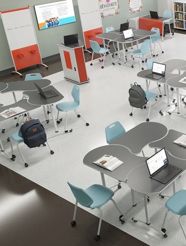 Library Furniture School, Makerspace Furniture, School Furniture Classroom, Makerspace Library, Collaborative Classroom, School Building Design, School Tables, Modern Classroom, Stem Classroom