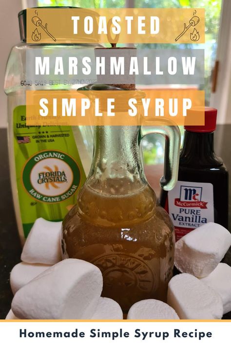 With the weather turning colder, this Toasted Marshmallow Simple Syrup recipe is a must have cocktail ingredient for all of your fall and winter cocktails. Whether you are adding it to an old fashioned cocktail, or mixing it into your oatmeal, it will instantly bring you back to the last time you were toasting marshmallows and making s'mores by the fire. Incredibly easy to make, this tasty homemade simple syrup is a must try for all cocktail enthusiasts. #smores #toastedmarshmallows #simplesyrup Marshmallow Simple Syrup, Toasted Marshmallow Old Fashioned, Maple Simple Syrup Recipe, Marshmallow Syrup Recipe, Syrup Recipe Homemade, Toasted Marshmallow Syrup, Marshmallow Syrup, Homemade Simple Syrup, Marshmallow Vodka