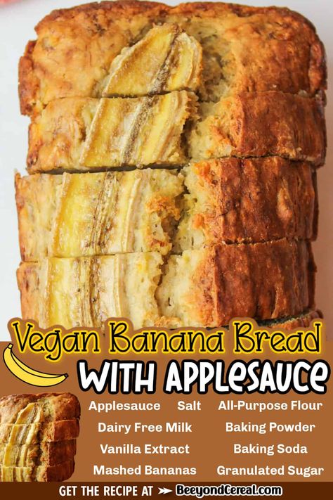 Vegan Apple Banana Bread, Vegan Banana Bread With Applesauce, Banana Bread Apple Sauce Recipe, Apple Sauce Banana Bread, Banana Recipes Eggless, Banana Bread With Apple Sauce, Banana Bread Made With Applesauce, Applesauce Banana Bread, Banana Bread No Eggs