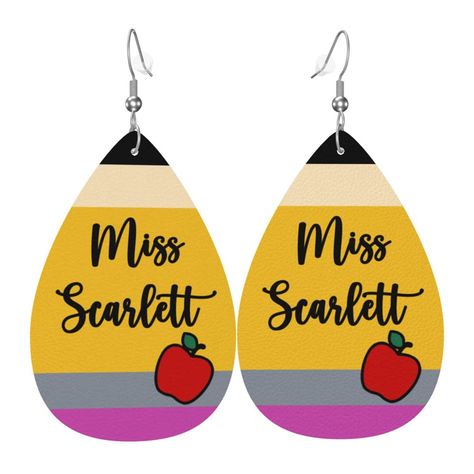 PRICES MAY VARY. CUSTOM TEACHER EARRING: These stunning pencil drop earrings are designed in a teardrop shape with a name, pencil, and apple pattern. Perfect for teachers to complete their working day outfits. Click the "Customize" button, then add a name to design delightful teacher jewelry. WONDERFUL TEACHER GIFTS: A custom gift always touches the heart. If you are looking for a gift for your favorite teacher, these creative pencil earrings will be a great choice. It makes wonderful gifts for Teacher Sublimation Earrings, Teacher Earrings Diy, Cricket Earrings, Hand Painted Earrings Wood, Sublimation Earring Designs, Pencil Earrings, Cricut Earrings, Teacher Jewelry, Teacher Earrings