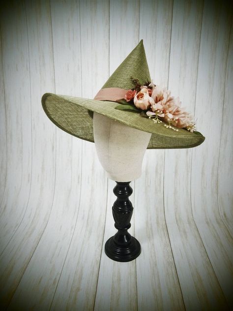 Garden Witch Hat, Summer Witch Hat, Flower Witch Hat, Garden Witch Costume, Witch Hat Aesthetic, Straw Witch Hat, Floral Witch Hat, Green Witch Hat, Witchy Hat