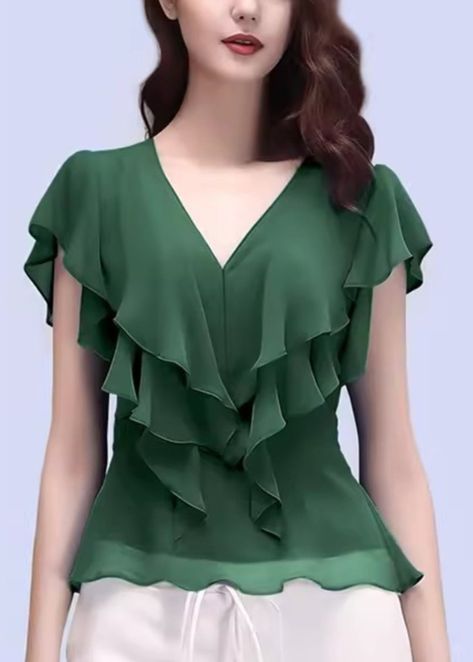 Women Blouses Fashion, Long Sleeve Outfits, Tops Short Sleeve, Costura Diy, Short Summer Dresses, Half Sleeve Dresses, Chiffon Ruffle, Summer Dress Outfits, Dresses By Length