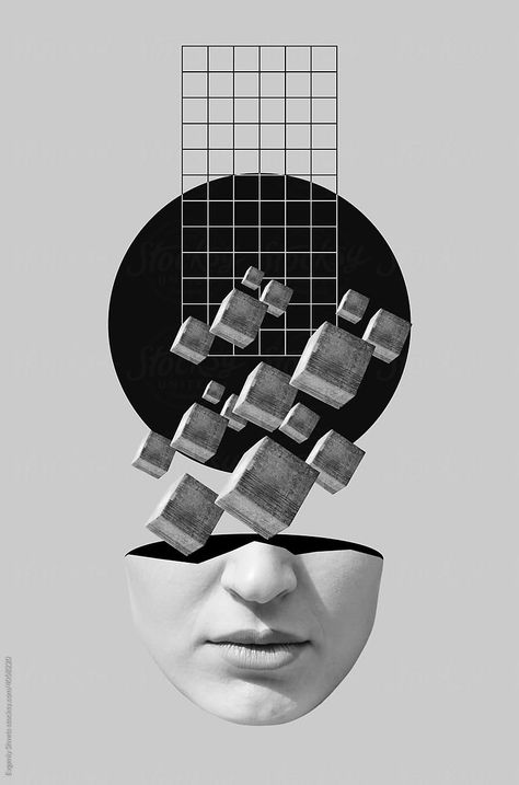 Surrealism Graphic Design Poster, Movement Art Design, Surreal Graphic Design, Math Poster Design Ideas, Red Dot Tattoo, Minimalist Surrealism, Stereotypes Art, Surrealism Poster, Cube Artwork