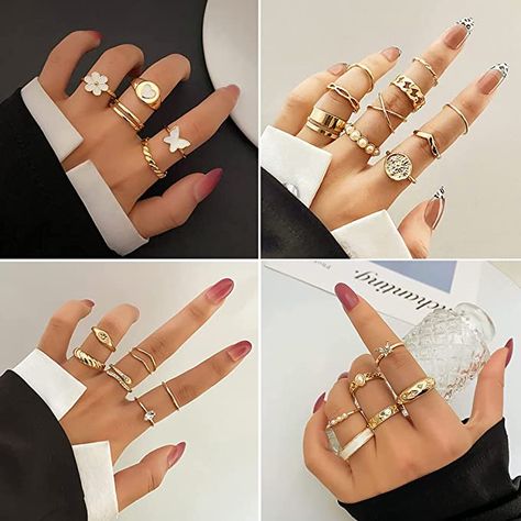 Rings Pack, Rings Set For Women, Y2k Rings, Christmas Gifts For Teen Girls, Aesthetic Rings, Knuckle Rings, Gold Ring Sets, Finger Rings, Rings Set