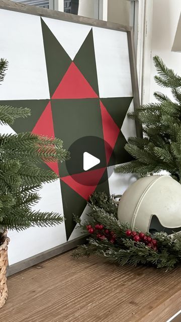 Jennifer Dempsey on Instagram: "It’s Christmas in July 2024 - week 1! 🌲  All month long I’ll be sharing NEW Christmas crafts and DIY’s for you to get a head start before the hustle and bustle of the holiday season or SAVE for later.   First up for Christmas in July 2024 is this Christmas barn quilt! Don’t you love it?   With just a few supplies you can make one too! - 24x24 whitewash frame from Hobby Lobby in unfinished wood department  - Paint colors - Folkart paints from Hobby Lobby in the colors 449 olive green and 4669 imperial red - painters tape - paint brushes   Of course you can use color that matches your Christmas decor.  Comment BARN QUILT and I’ll send you the link to the full step by step video tutorial so you can make one too!   More behind the scenes of making this coming u Christmas Wreath Quilt Block, Christmas Barn Quilt Patterns, Christmas Barn Quilts, New Christmas Crafts, Hobby Lobby Crafts, Christmas Barn, Painted Barn Quilts, Tape Painting, Barn Quilt Patterns