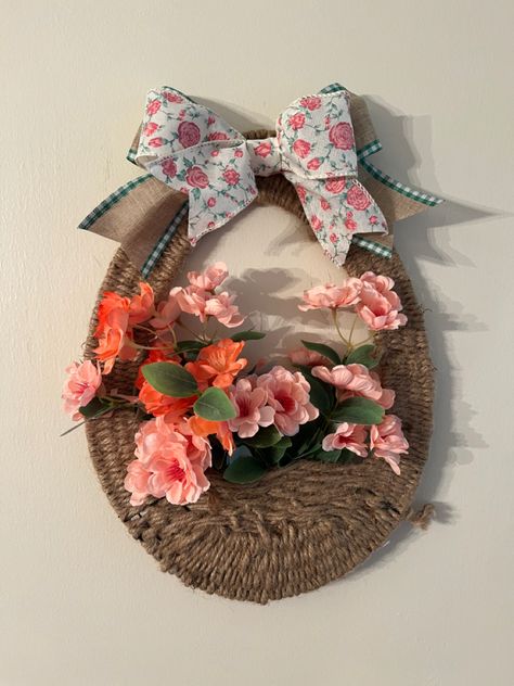 Made from dollar tree egg wreath form Dollar Tree Egg Wreath Form, Dollar Tree Egg Wreath, Egg Wreath Form, Egg Shaped Wreath, Dollar Tree Easter Crafts, Egg Wreath, Easter Wreath Diy, Easter Spring Wreath, Floral Baskets