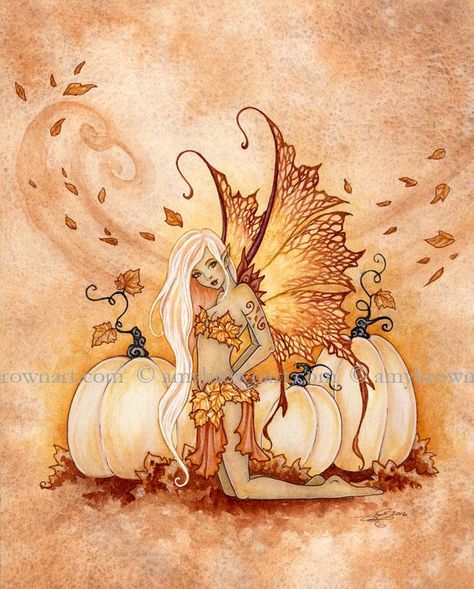 Amy Brown Art, Amy Brown Fairies, Imprimibles Halloween, Brown Artwork, Fall Fairy, Mary Art, Pumpkin Cross Stitch, Amy Brown, Autumn Fairy