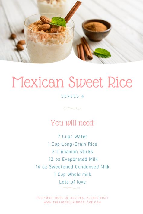 Sweet Mexican Rice, Mexican Cinnamon Rice, Rice Oatmeal Mexican, Mexican Sweet Rice Cinnamon, Sweet Rice Recipe Mexican, Arroz Con Leche Recipe Mexican, Mexican Sweet Rice Recipe, Sweet Rice Recipes, Sweet Rice Recipe Easy