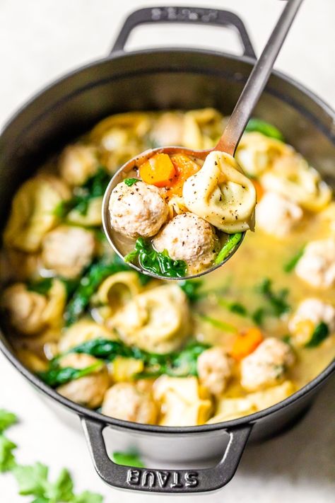 Kid Friendly Soups, Mindful Recipes, Meatball Tortellini, Ground Turkey Spinach, Meatball Tortellini Soup, Kid Friendly Soup, Turkey Meatball Soup, Turkey Spinach, Braised Chicken Breast