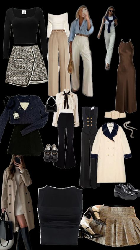 Old money aesthetic Old Money Retro Outfits, Old Money 80s Outfits, Ild Money Outfit Aesthetic Women, Old Money Aesthetic Everyday Outfit, Old Money School Outfits, Old Money Outfit Collage, 80’s Outfits, Shein Fits, 70s Inspired Outfits