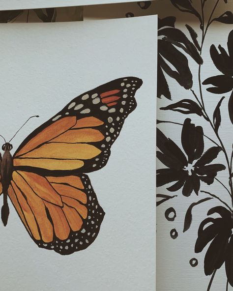 Painting Monarch Butterfly, Brown Butterfly Drawing, Orange Butterfly Drawing, Monarch Butterfly Drawing, Butterfly Painting Easy, Monarch Butterfly Painting, Orange Monarch Butterfly, Monarch Butterflies Art, Painting Butterfly