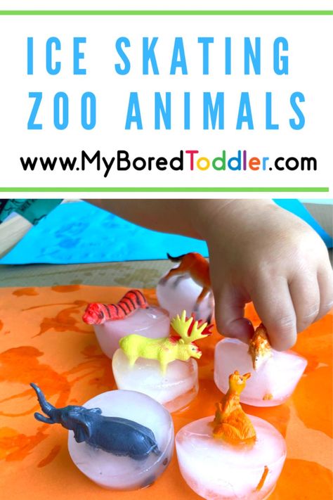 Ice Skating Zoo Animals - Easy Toddler Activity: This activity ticks the boxes that make it sensory play and is easy to clean up! Animal Theme Activities For Infants, Zoo Activities For Babies, Zoo Animals Science Activities, Zoo Activity For Toddlers, Wild Animals Sensory Activities, Amazing Animals Activities For Toddlers, Safari Sensory Activities, Zoo Animal Sensory Activities, Zoo Animals Toddler Activities