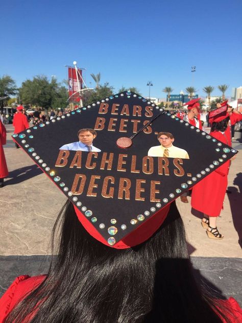 next grad cap The Office Cap Graduation, Graduation Cap The Office, Graduation Cap Designs The Office, The Office Graduation Cap, Biology Graduation Cap, Funny Graduation Cap Designs, Asu Graduation, Graduation Diy Decorations, Ucf Graduation