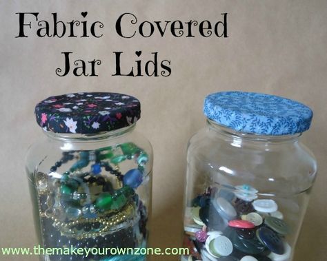 How to Decorate Jar Lids with Fabric - The Make Your Own Zone Ghost Pretzels, Lid Crafts, Jar Lid Cover, Homemade Mod Podge, Yogurt Jars, Crafts With Glass Jars, Jars Diy, Recycled Jars, Gallon Jars