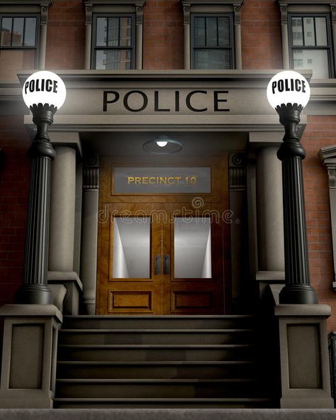 Police Station. Facade of a police station rendered in a retro/traditional style , #spon, #Facade, #police, #Police, #Station, #station #ad Police Department Office, Police Precinct, Bloxburg Town, Office Background, Episode Backgrounds, Police Station, Fire Station, Styled Stock, Police Department