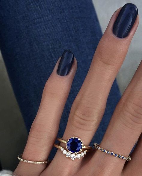 Deep Winter Colors, Navy Blue Nails, Pearl Nails, Deep Winter, Nail Ring, Pink Vibes, Unique Nails, Feeling Blue, Old Money Aesthetic