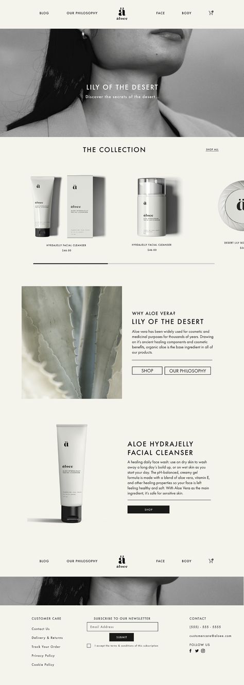 Aloee Skin on Behance Best Skincare Websites, Website Cosmetic Design, Beauty Layout Design, Beauty Brand Website Design, Cosmetic Website Design Layout, Website Design Inspiration Squarespace, Minimal Skincare Branding, Bio Website Design, Modern Minimal Website Design