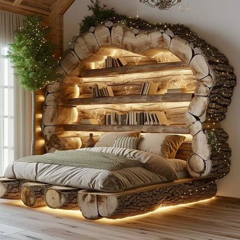 Floor Beds, Tree Bed, Natural Bedroom, Cabin Inspiration, House Interior Design Styles, Fantasy Rooms, Mansion Floor Plan, Stone Interior, Creative Bedroom