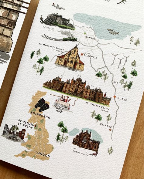 Wedding Map Illustration, Castle Wedding Invitations, Map Wedding Invitation, Dinosaur Toys For Kids, Bespoke Wedding Stationery, Travel Theme Wedding, Wedding Stationery Design, Wedding Map, Scottish Wedding