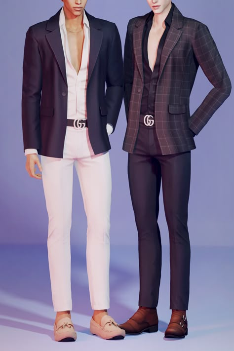 [KK] Unbuttoned shirt with jacket | KK's creation on Patreon Male Sims Maxis Match Cc, Sims 4 Cc Men Suit Patreon, Sims 4 Cc Wedding Suit Male, Sims 4 Body Suit, Cc Male Clothes, Sims 4 Cc Male, Unbuttoned Shirt, Ts4 Clothes, Sims 4 Men Clothing