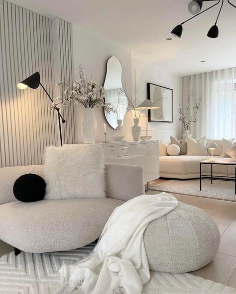 Black And White Living Room Decor, White Living Room Decor, Apartment Decor Inspiration, White Living Room, Living Room Decor Modern, Decor Home Living Room, White Furniture, Affordable Home Decor, Living Room Inspo