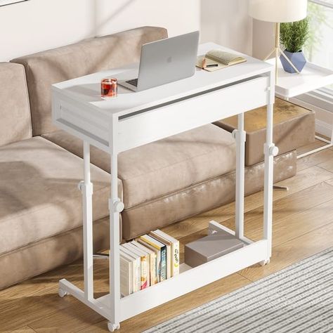 Adjustable Side Table Portable Desk with Drawers and Wheels for Home Office - Bed Bath & Beyond - 37844852 Portable Sofa, Adjustable Side Table, Rolling Table, Height Adjustable Desk, Foldable Desk, Coffee Snacks, Student Room, End Tables With Drawers, Desks For Small Spaces