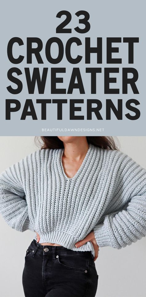 Crotchet Crop Sweater, Sweater Crochet Stitches, Crochet Winter Sweater Free Pattern, How To Crochet A Jumper, Crochet Fall Clothes Patterns Free, Crochet Sweater Stitches, Sweater Pattern Crochet Free, Crochet Sweater Neckline, Cute Crochet Top Patterns Free