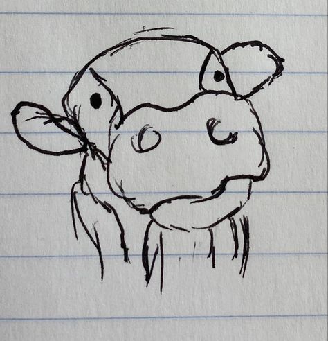 Fuzzy Cow Drawing, Cute Cow Doodle, How To Draw A Cow, Cow Doodle, Paper Cow, Small Doodles, Cow Sketch, Funny Sketches, Cow Drawing