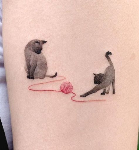 Siamese Cat Tattoos, Tiny Cat Tattoo, Small Cat Tattoo, Cat Silhouette Tattoos, Simple Cat Tattoo, Yarn Tattoo, Cat Paw Tattoos, Cat Tattoo Design, Kitten Tattoo