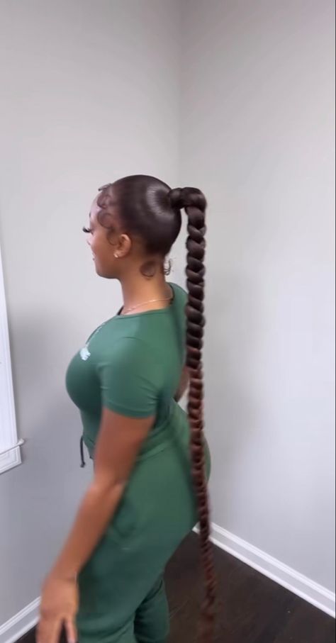 Cute Slick Ponytails, High Braided Ponytail With Swoop, Mid Slick Ponytail, Slick Long Ponytail Braid, Slick Ponytail Bubble Braid, Single Braided Ponytail, One Braid Black Women, Two Long Braided Ponytails, Mid Braided Ponytail Black Women