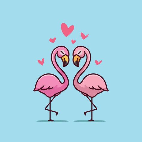 Cute Flamingo Illustration, Flamingo Cartoon, Flamingo Couple, Flamingo Heart, Heart Cartoon, Flamingo Illustration, Cute Flamingo, Animal Nature, Couple Cartoon