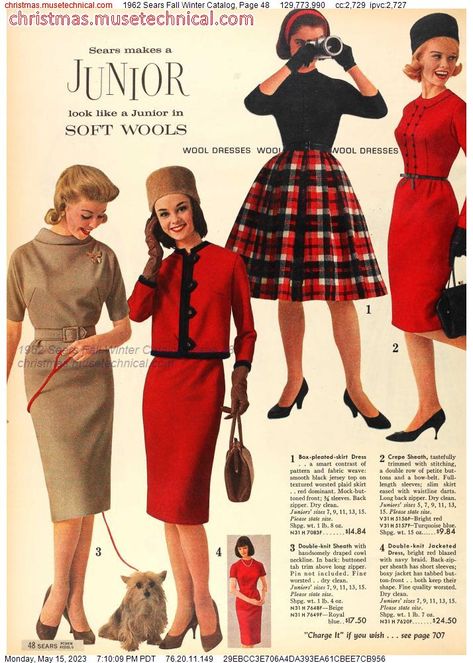 1962 Sears Fall Winter Catalog, Page 48 - Catalogs & Wishbooks Sixties Party, Early 60s Fashion, Early 1960s Fashion, 1962 Fashion, 1960s Women, Stepford Wives, 1960s Fashion Women, 60s Vintage Fashion, Sixties Style