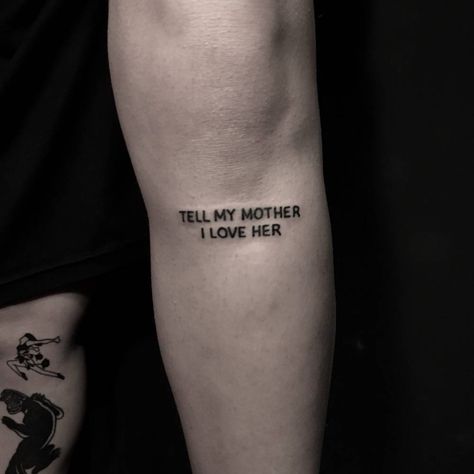 A tattoo of a phrase ‘tell my mother I love her’ inked in a minimalist font on the right forearm 20 Tattoo, Small Wave Tattoo, Tatuagem Masculina Pequena, Tattoo Tree, Palm Tree Tattoo, Inspiration Tattoos, Tree Of Life Tattoo, Small Tattoos For Guys, Waves Tattoo