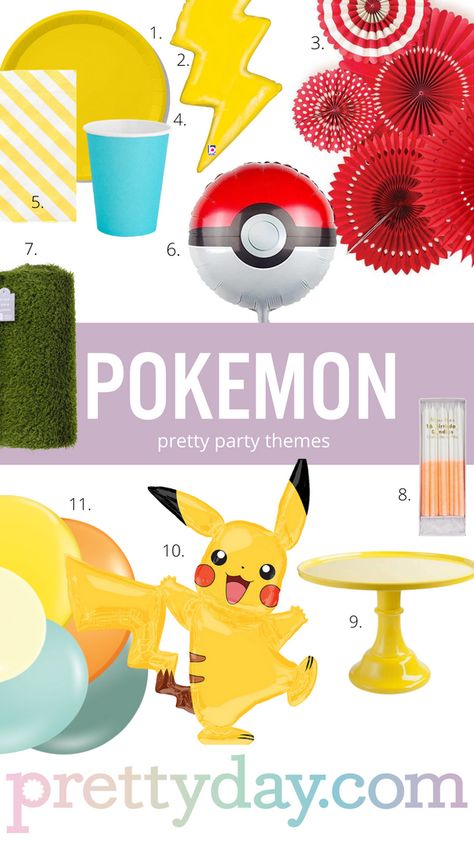 Throw an Amazing Pokémon Birthday Party! | Pretty Day Modern Pokemon Party, Pokémon Birthday Party, Pokemon Party Ideas, Pokemon Themed Party, Pokémon Birthday, Gigi 2, Pokémon Party, Old Pokemon, Yellow Napkins