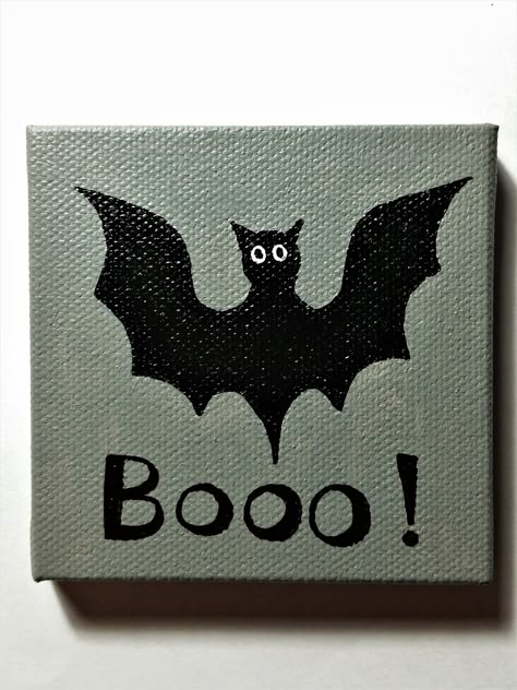 3 X 3 Mini Bat Painting by TiffsDoodleUtopia on Etsy Cute Things To Paint Halloween, Halloween Painting Ideas Easy For Kids, Halloween Mini Painting, Simple Halloween Painting Ideas, Small Halloween Paintings, Mini Halloween Paintings, Bat Painting Easy, Simple Art Painting Ideas Canvases, Halloween Painting Ideas On Canvas Easy