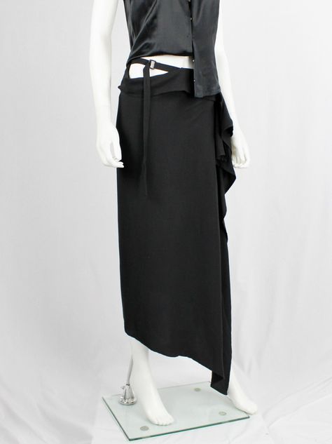 Ann Demeulemeester Skirt, Ann Demeulemeester Dress, Fashion Deconstruction, Draping Skirt, Urban Minimalism, Recycled Jeans, Draped Skirt, Clothing Details, Funky Fashion