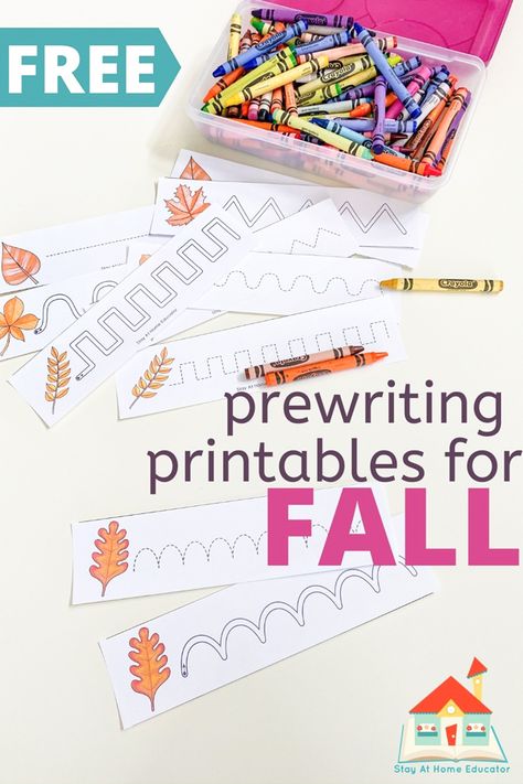 Fall Prewriting Worksheets +5 Fine Motor Activities - Stay At Home Educator Fall Writing Preschool, Fall Theme Writing Activities Preschool, Fall Pre Writing Activities, Fall Prewriting Activities, Fall Themed Fine Motor Activities, Prewriting Worksheets, Writing Center Preschool, Language Activities Preschool, Autumn Preschool Theme