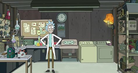 rick & morty - the garage Rick And Morty House, Angry Quote, Mad Scientist Party, Environment Projects, Rick And Morty Season, Rick And Morty Poster, Rick E Morty, Background Space, Justin Roiland